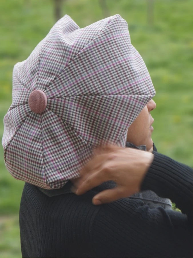 Béret Personnalisé XXL (doublure en satin de soie naturelle) gris & rose