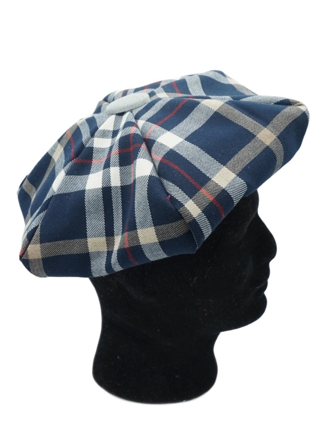 Béret Réversible Personnalisé, en tartan bleu