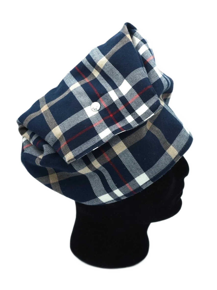 Bonnet "Phrygien" Personnalisé (doublure en satin synthétique) en tartan bleu