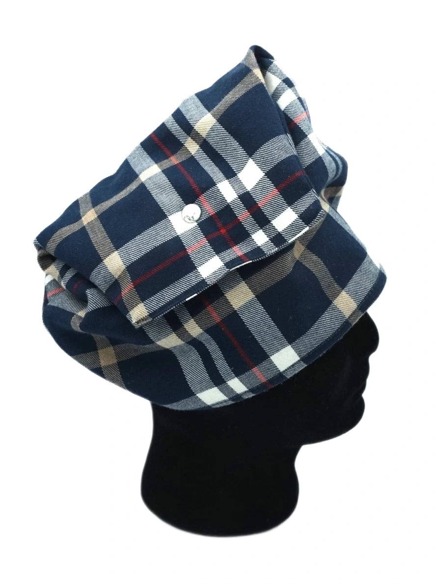 Bonnet "Phrygien" Réversible Personnalisé en tartan bleu