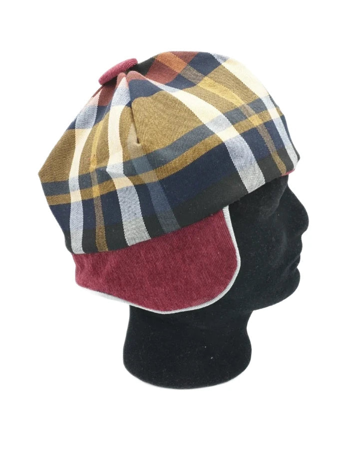 Bonnet Réversible Personnalisé à Oreillettes, en tartan foncé