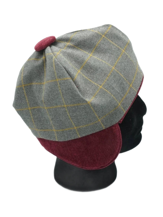 Bonnet Réversible Personnalisé à Oreillettes, gris ligné jaune