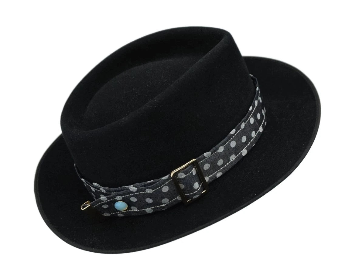 Composez votre ruban de chapeau PapHat Light en soie VillageSilk a pois gris foncé