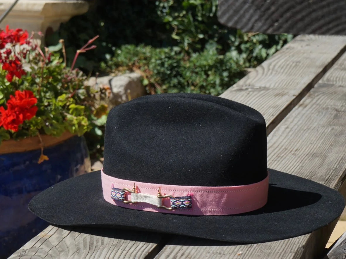 PapHat "Charme Nautique" toile vieux rose & manilles sur chapeau western