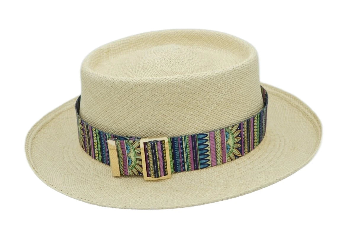 Ruban de chapeau ethnique PapHat Light "Gros Grain 2", sur un panama