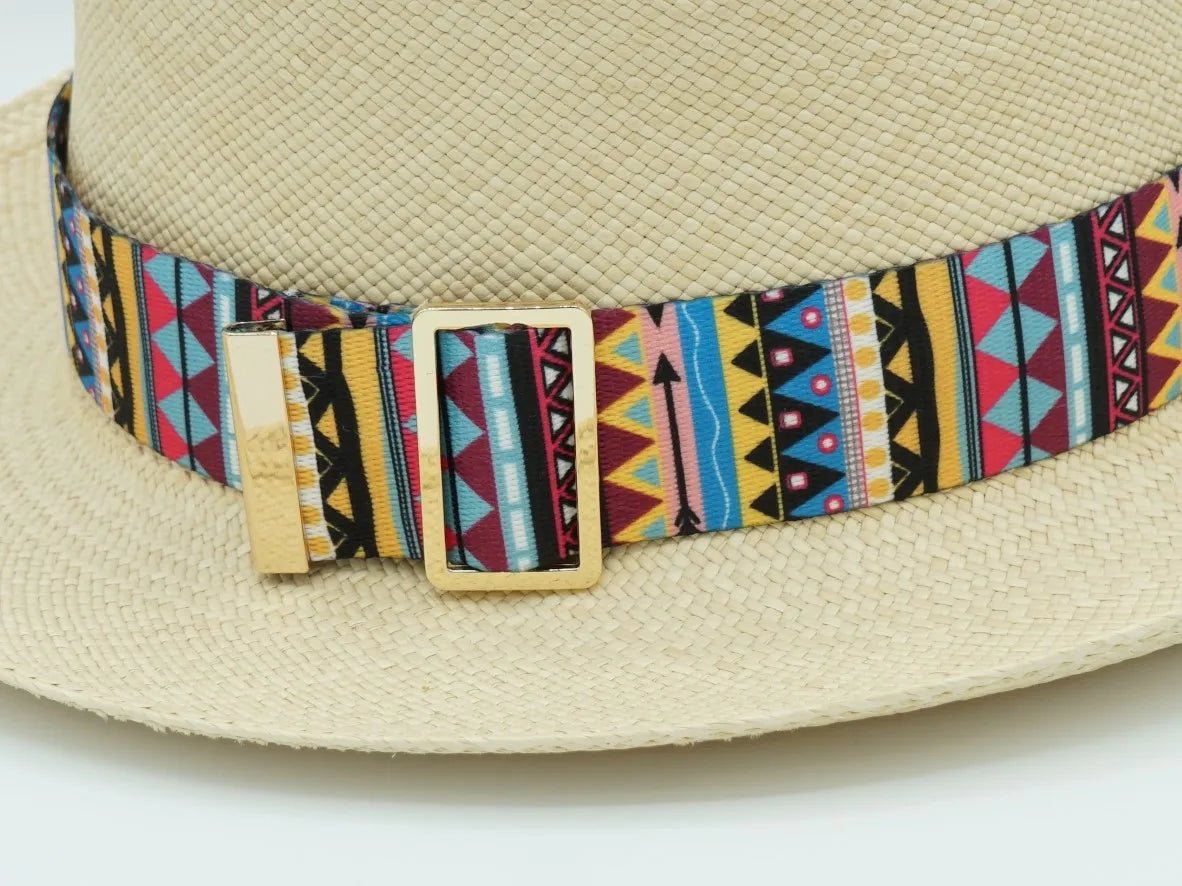 Ruban de chapeau ethnique PapHat Light "Gros Grain 3", sa boucle ne métal doré