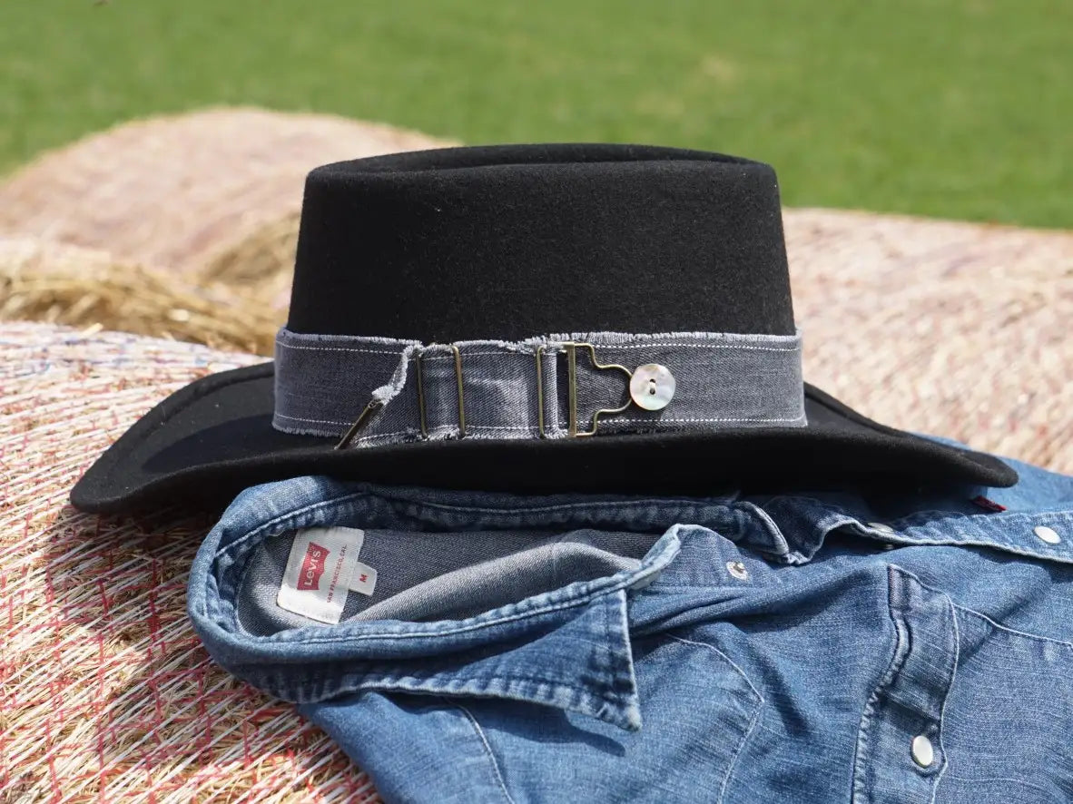 Ruban de chapeau PapHat "Esprit Jeans" en denim recyclé gris dur un chapeau western