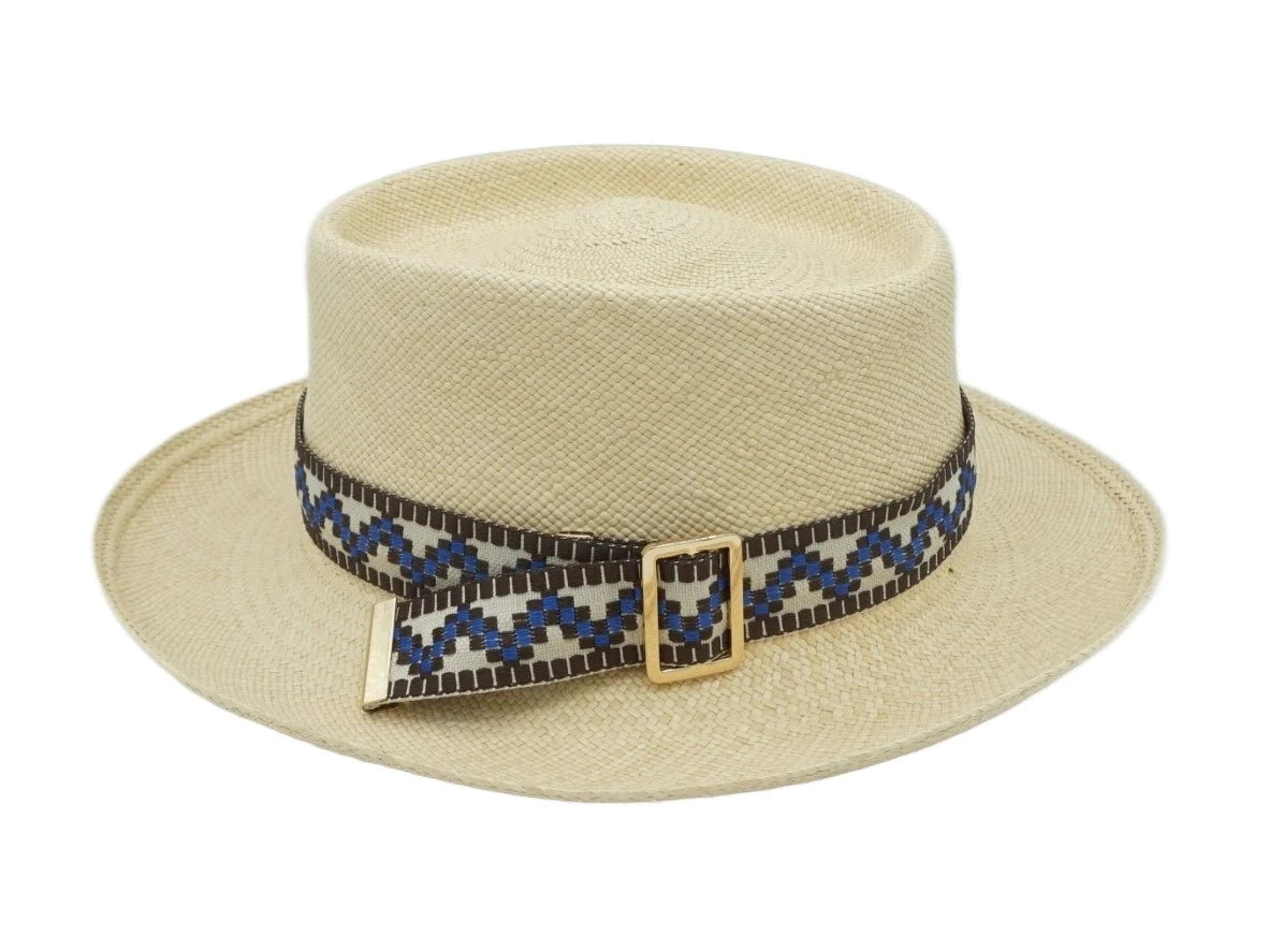 Ruban de chapeau PapHat Ethnique "Bleu & Noir" côté boucle ajustable