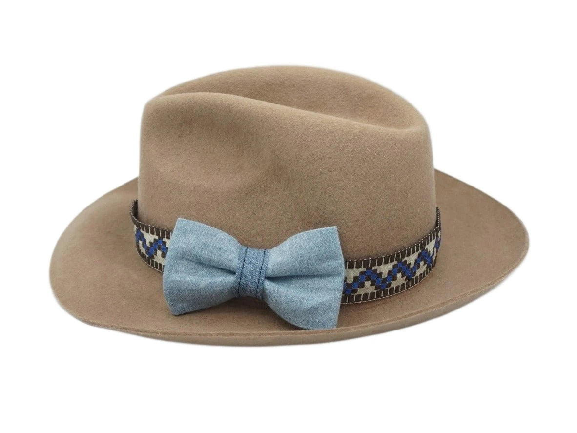 Ruban de chapeau PapHat Ethnique "Bleu & Noir", côté noeud papillon