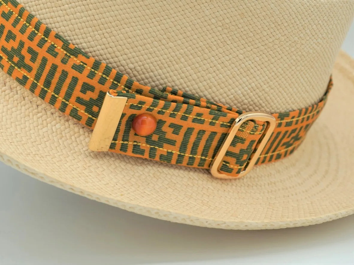 Ruban de chapeau PapHat ethnique "Sari Lamé Or", sa boucle ajustable