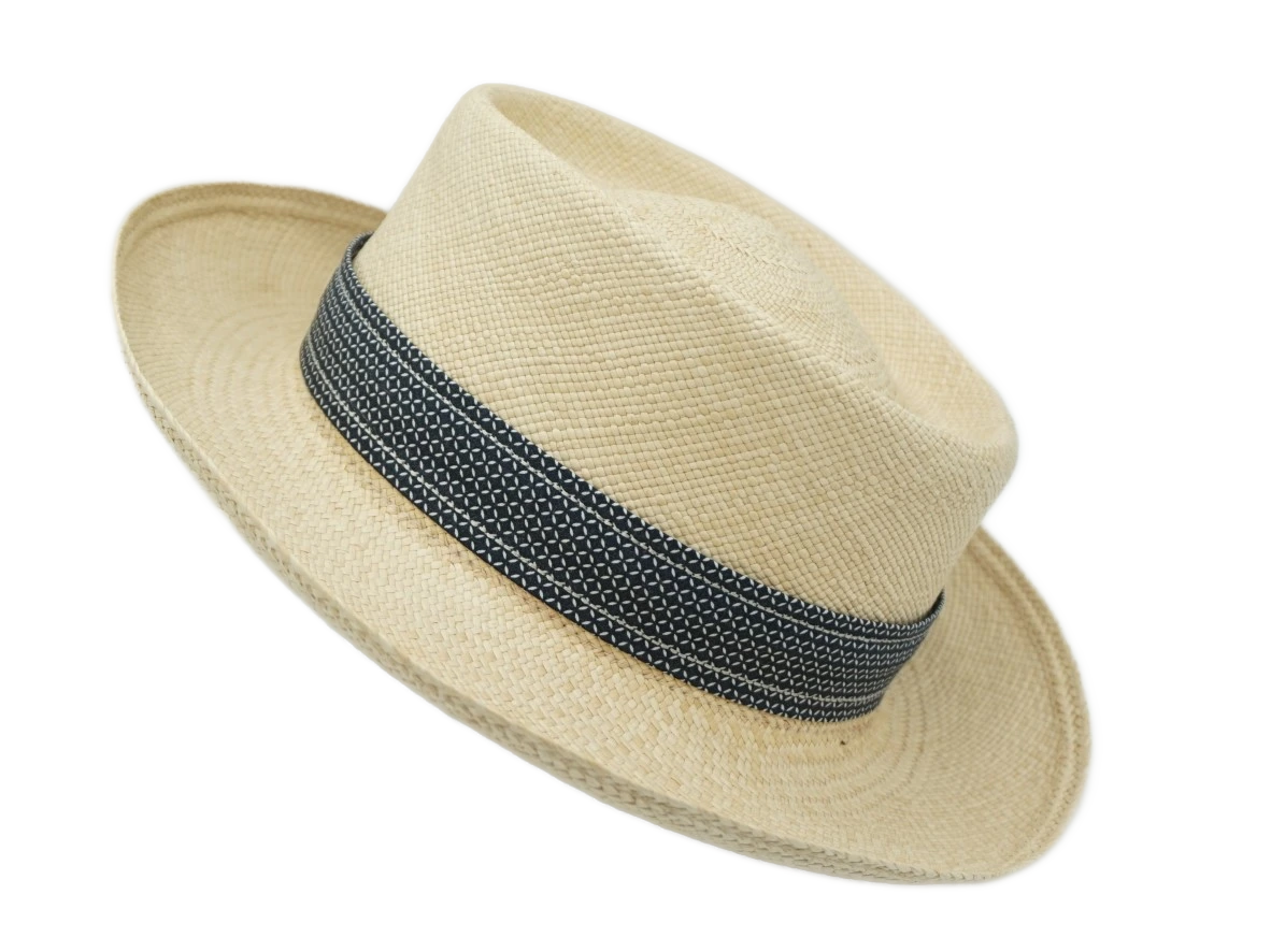 Ruban de chapeau PapHat Light "Simple & Raffiné" bleu foncé sur un panama