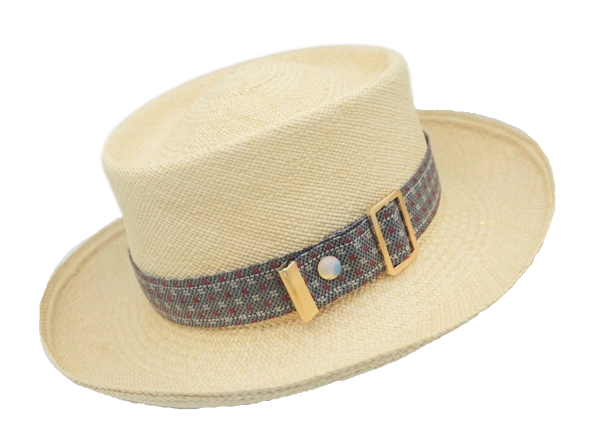 Ruban de chapeau PapHat Light "Simple & Sophistiqué" en soie grise sur un panama, sa boucle ajustable