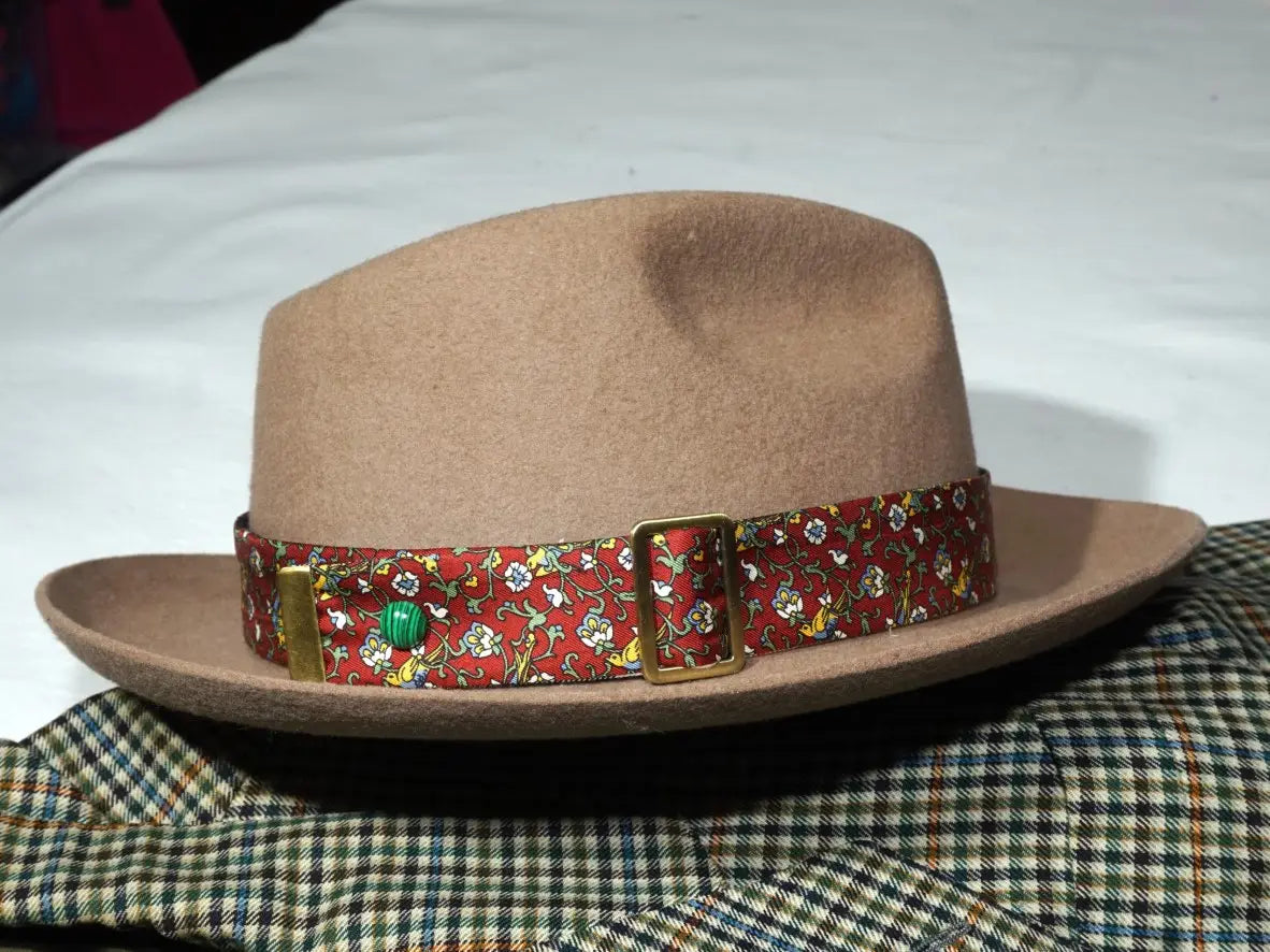 Ruban de chapeau réversible PapHat Reverso "Bipolaire" en soie et tartan, côté soie