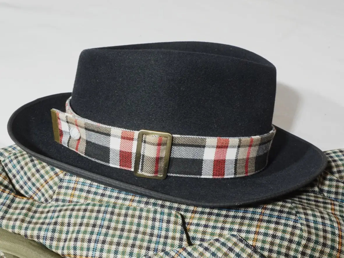 Ruban de chapeau réversible PapHat Reverso "Bipolaire" en soie et tartan, côté tartan