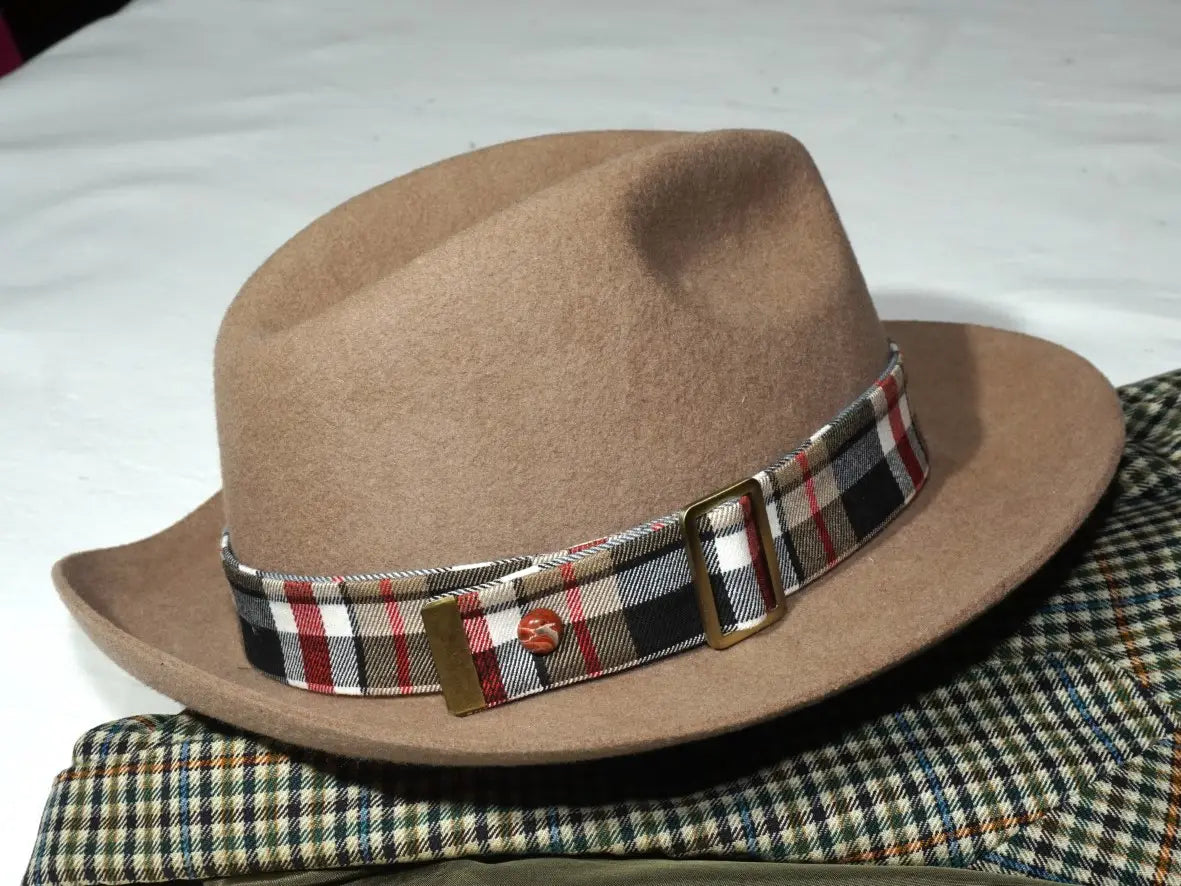 Ruban de chapeau réversible PapHat Reverso "Bipolaire" en soie et tartan sur fédora