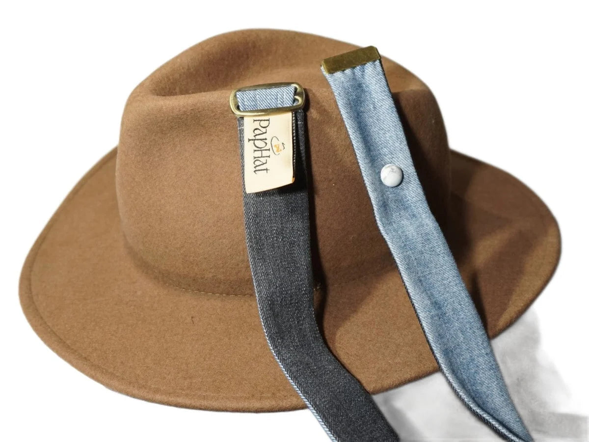 Ruban de chapeau réversible PapHat Reverso en jeans recyclé (bleu & noir), dessus dessous