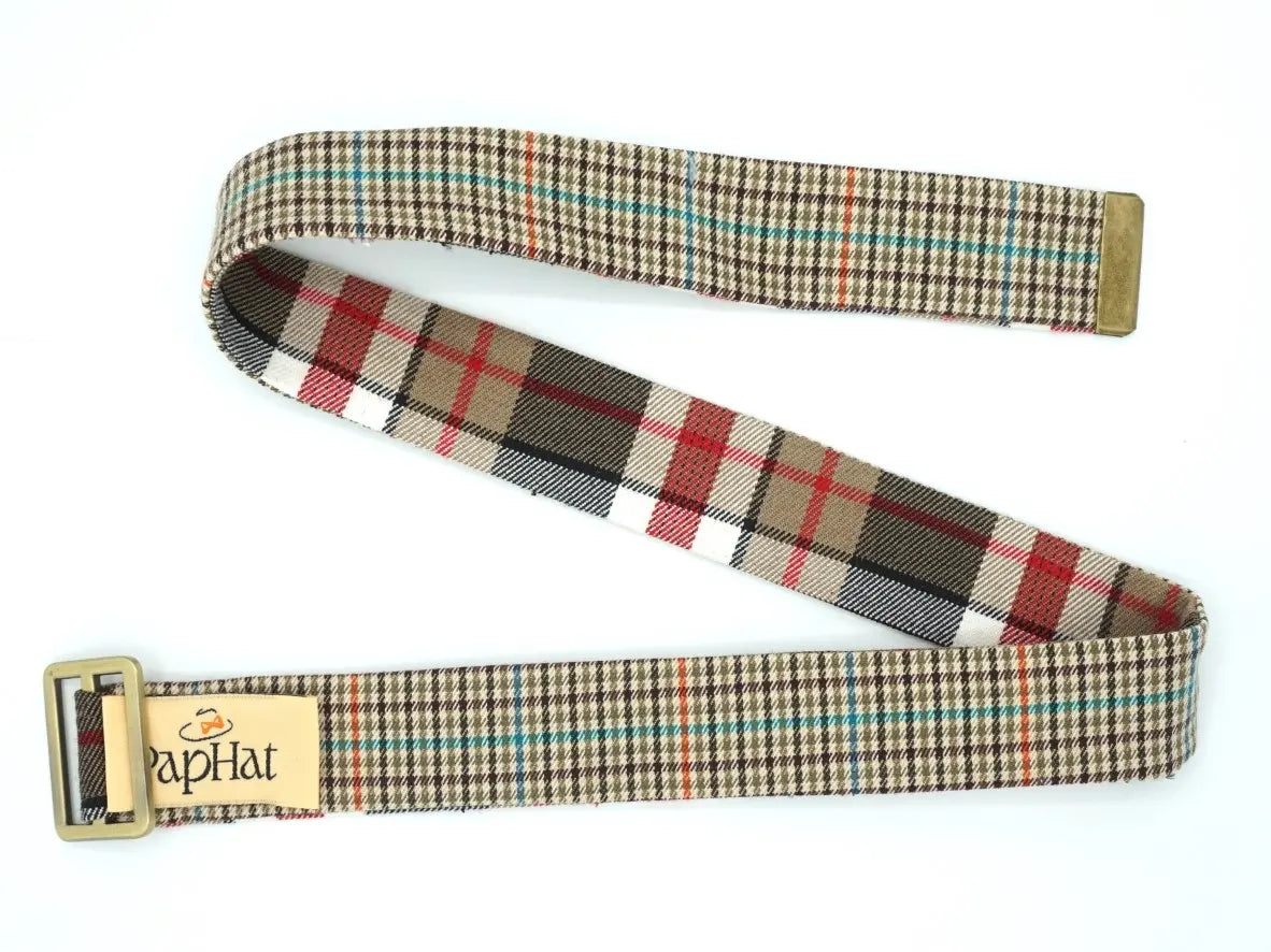 Ruban de chapeau réversible PapHat Reverso tartan & pied de poule (marron) détails