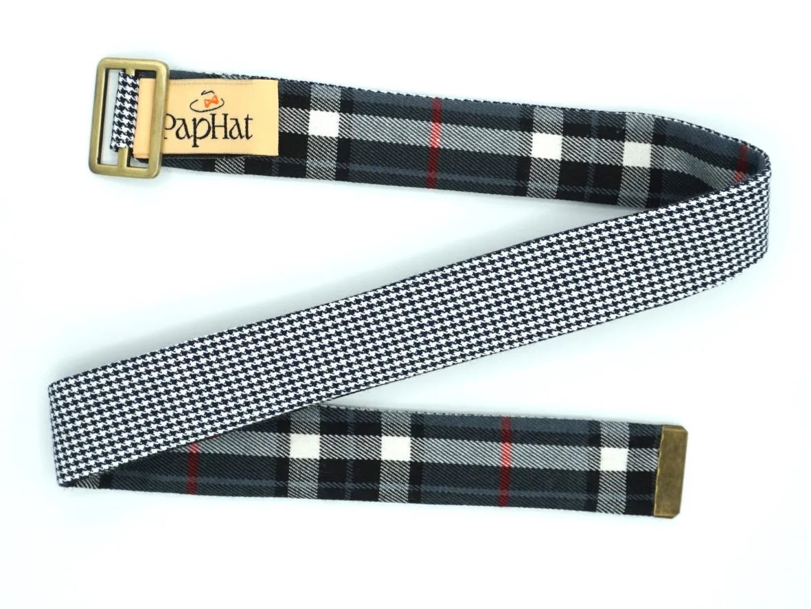 Ruban de chapeau réversible PapHat Reverso tartan & pied de poule (noir et blanc) dessus dessous