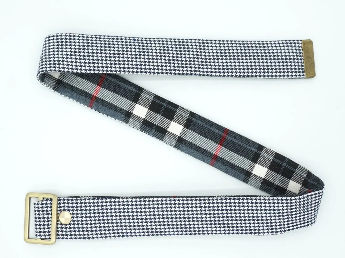 Ruban de chapeau réversible PapHat Reverso tartan & pied de poule (noir et blanc), détails